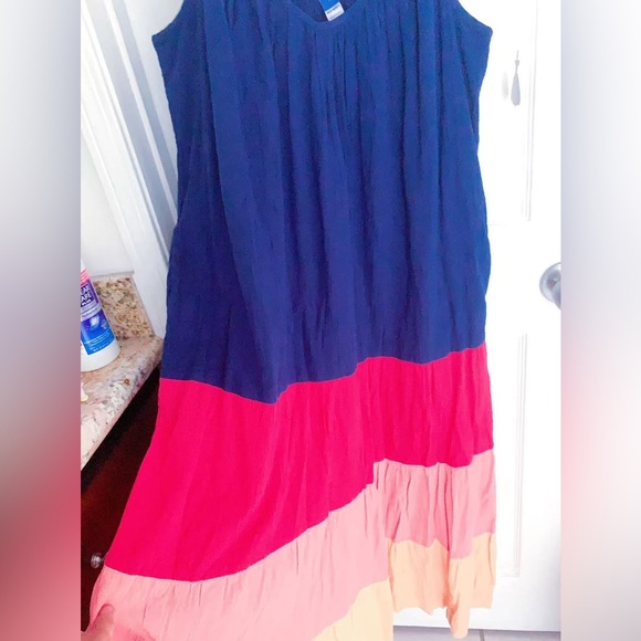 Old Navy Color Block Navy Red Orange Maxi Tiered Cami Swing Beach Dress S - Picture 5 of 8